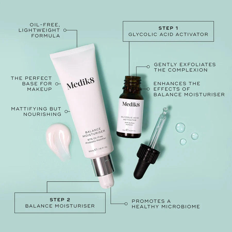 Medik8 Balance Moisturiser With Glycolic Acid Activator, 50ml
